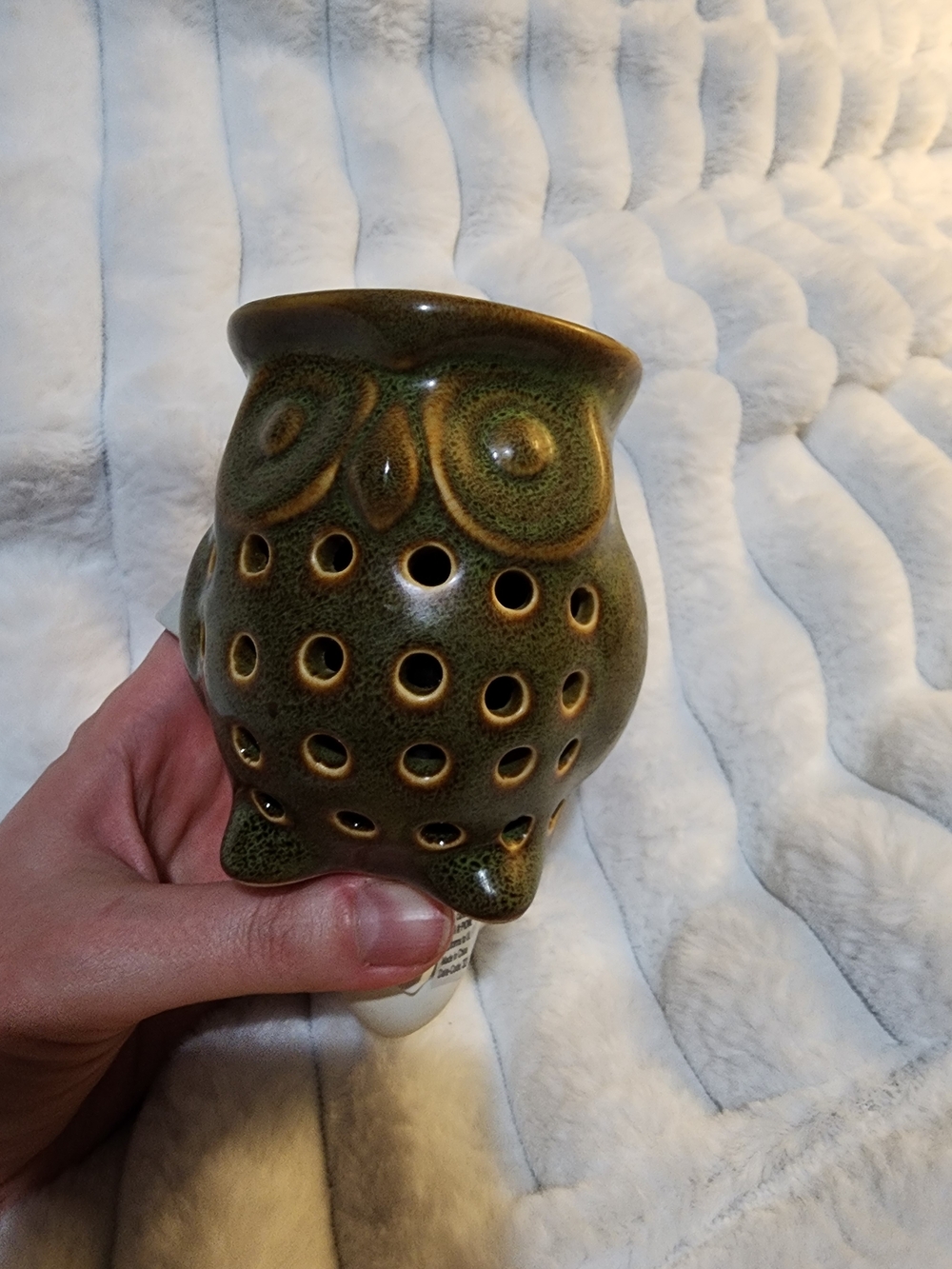 Ceramic Owl Wax Warmer in Green and Brown